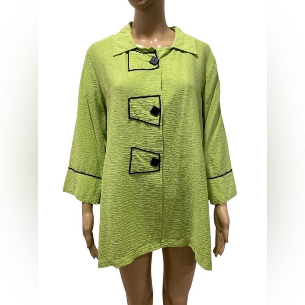 Ali Miles Lime Green Button-Front Women's Top size L